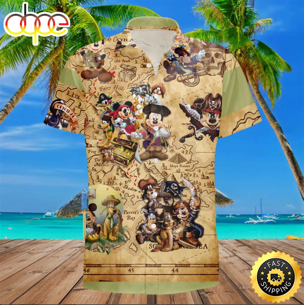 Mickey Treasure Hunting Summer Beach Trip Disney Aloha Hawaiian Shirt