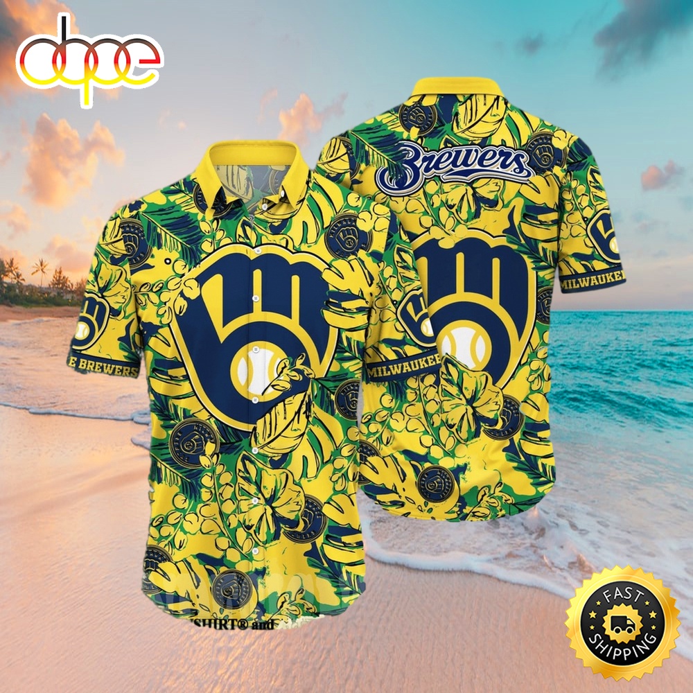 Milwaukee Brewers Mlb Floral Hawaiian Shirt