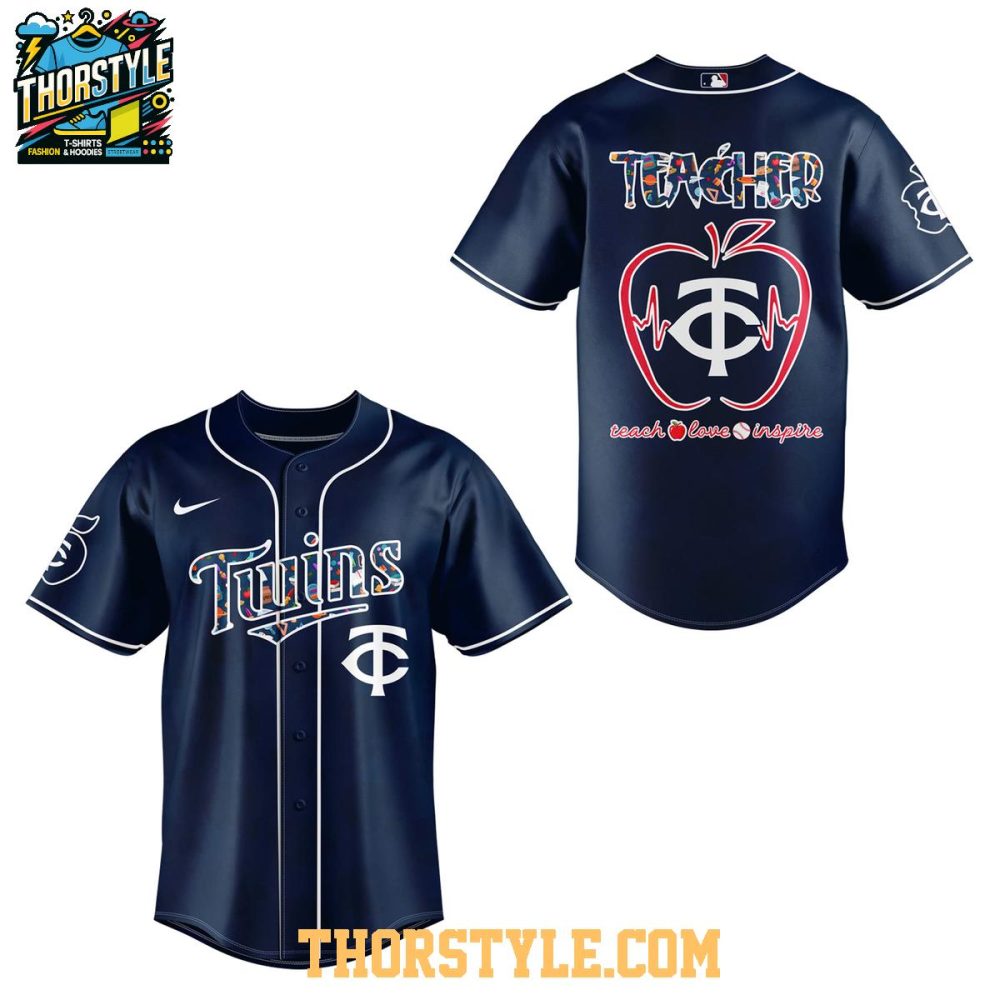 Minnesota Twins Teacher 2025 Appreciation Teach Love Inspire Baseball Jersey - Image 2