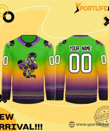 Monroe Moccasins Mardi Gras Custom 2026 Hockey Jersey