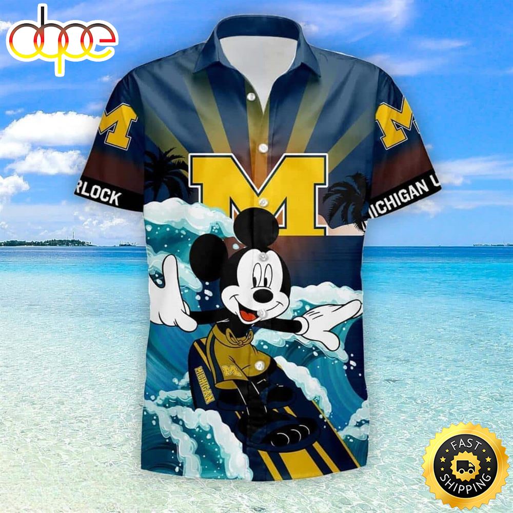 Ncaa Disney Mickey Mouse Michigan Wolverines Hawaiian Shirt Beach Gift For Friend