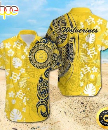 Ncaa Michigan Wolverines Hawaiian Shirt Turtle Samoan Pattern