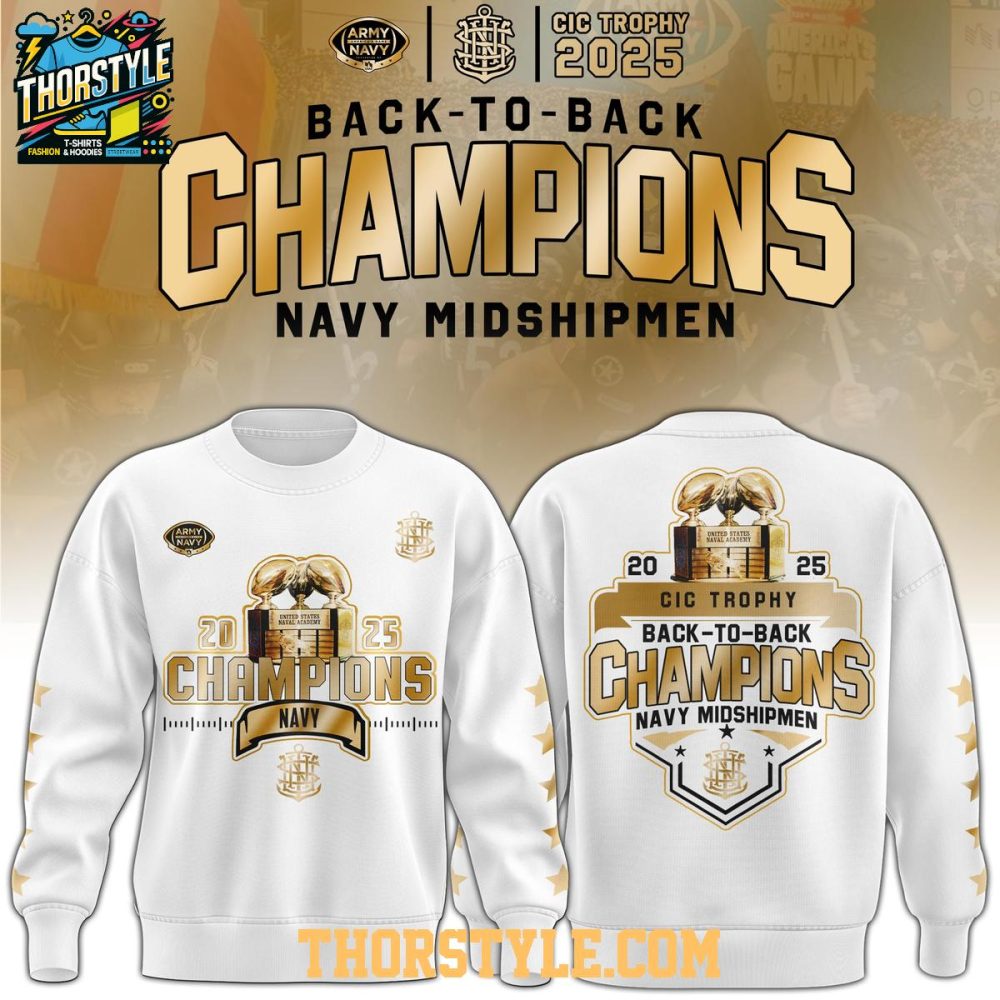 Navy Midshipmen Champions Cic Trophy Back To Back 2025 Hoodie T-Shirt - Image 2