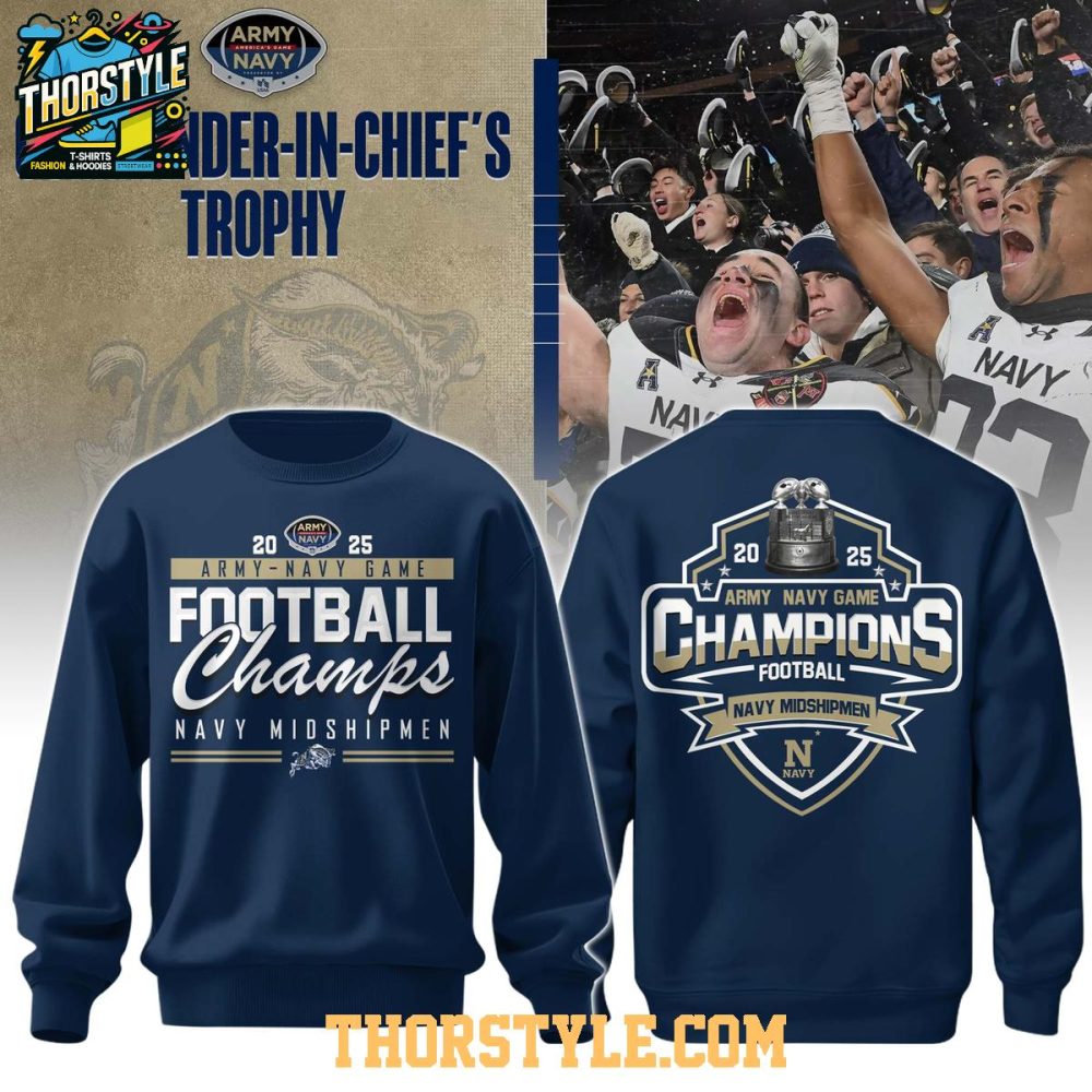 Navy Midshipmen Commander-In-Chief Champions 2025 Hoodie T-Shirt - Image 2
