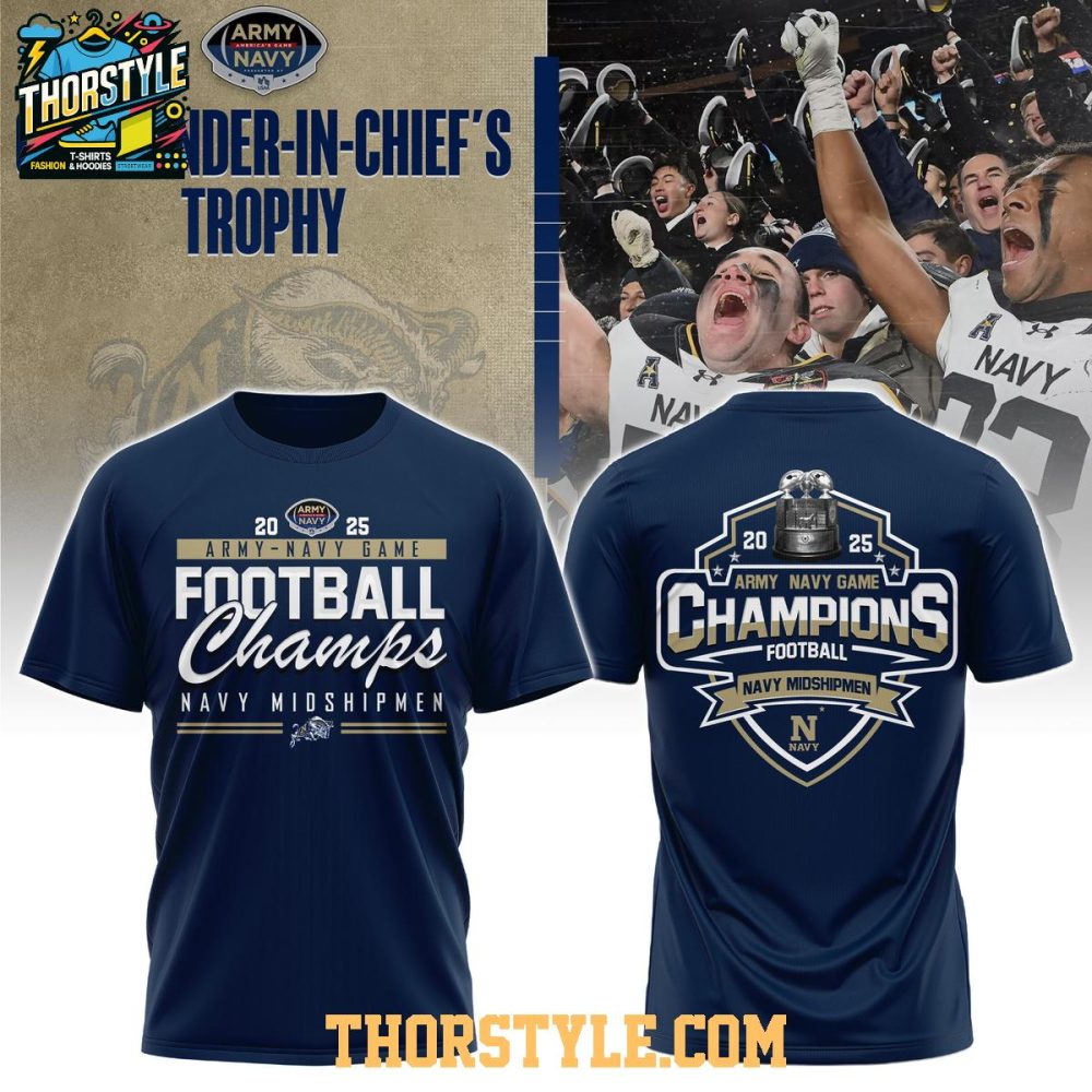 Navy Midshipmen Commander-In-Chief Champions 2025 Hoodie T-Shirt - Image 3