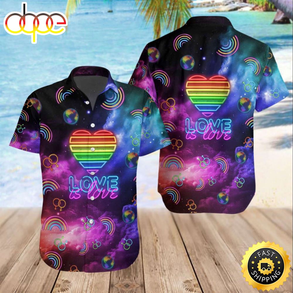 Neon Light Love Is Love Space Galaxy Lgbt Hawaiian Shirt