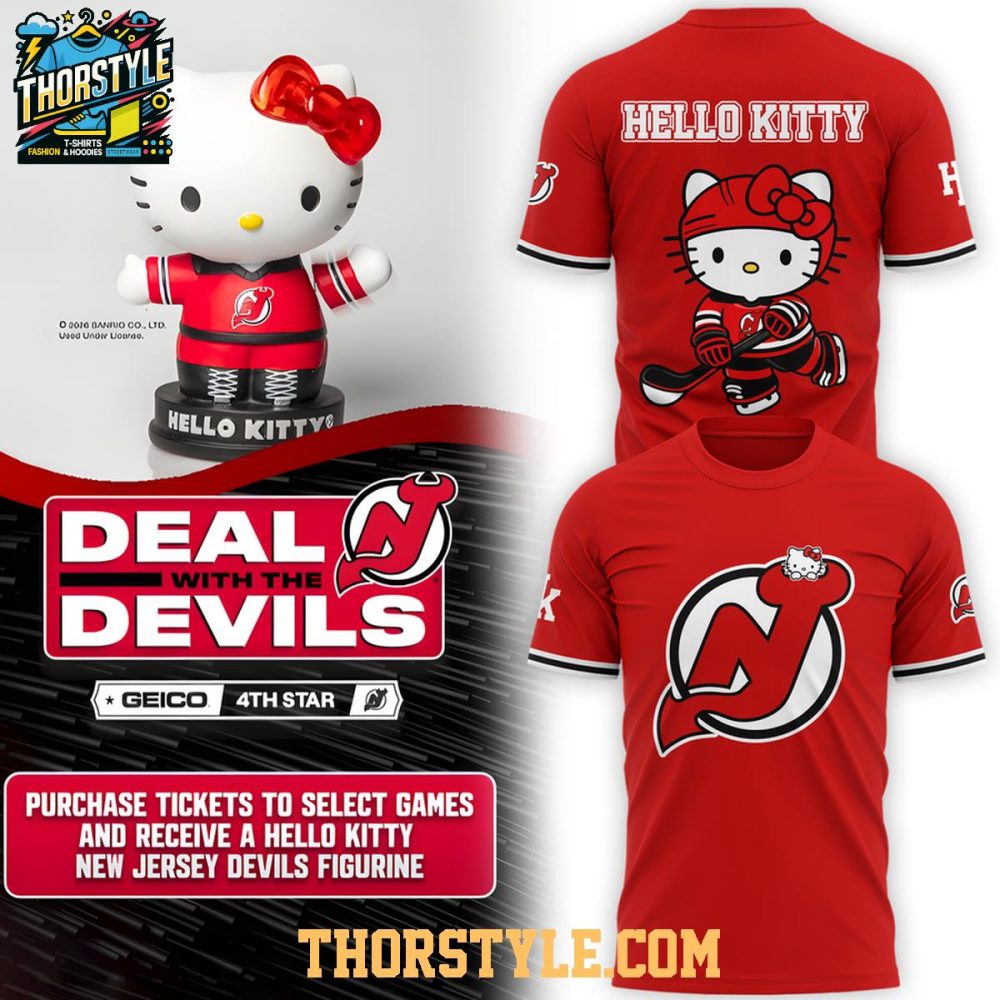 New Jersey Devils X Hello Kitty 2026 Night Celebration Hoodie T-Shirt - Image 3