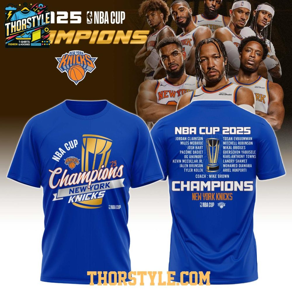 New York Knicks 2025 Nba Cup Champions Hoodie T-Shirt - Image 3