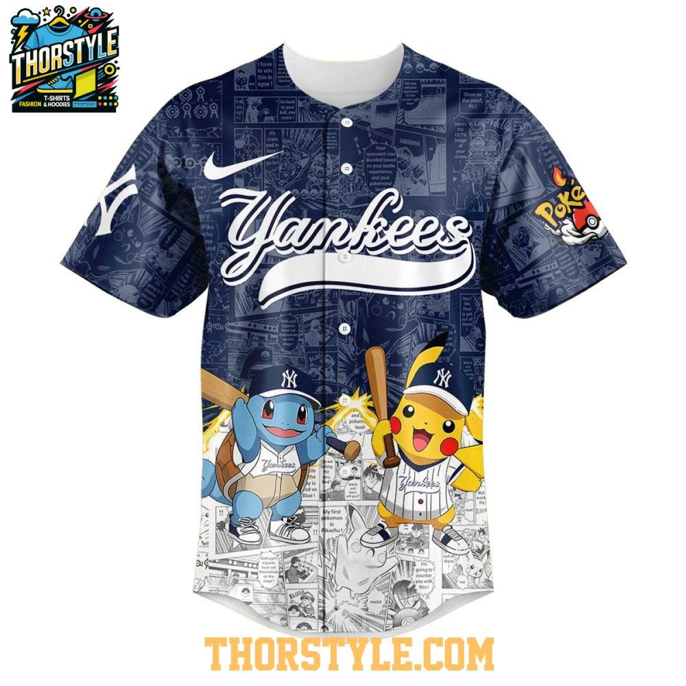 New York Yankees 2025 Pokémon Pikachu Bulbasaur Charmander Squirtle Baseball Jersey - Image 2