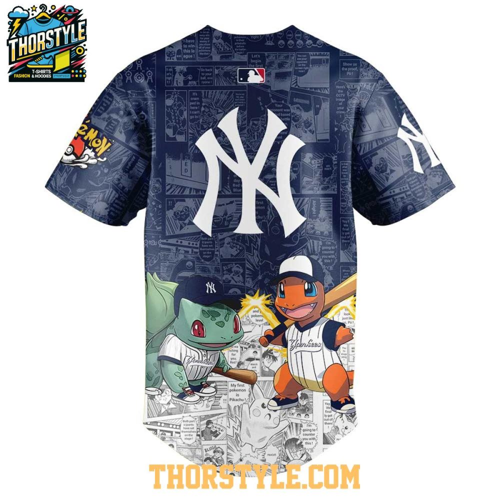 New York Yankees 2025 Pokémon Pikachu Bulbasaur Charmander Squirtle Baseball Jersey - Image 3