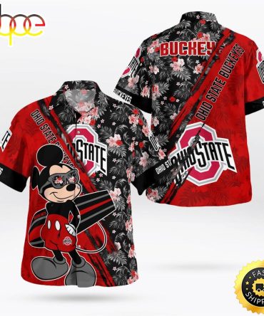 Ohio State Buckeyes Mickey Mouse Floral Short Sleeve Hawaii Shirt