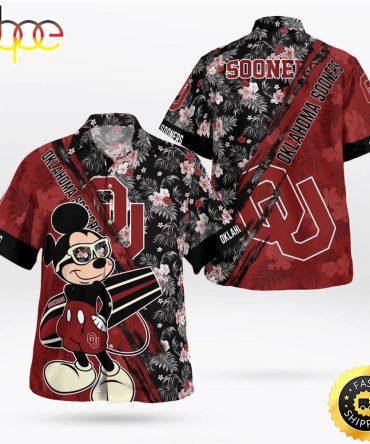 Oklahoma Sooners Mickey Mouse Floral Short Sleeve Hawaii Shirt