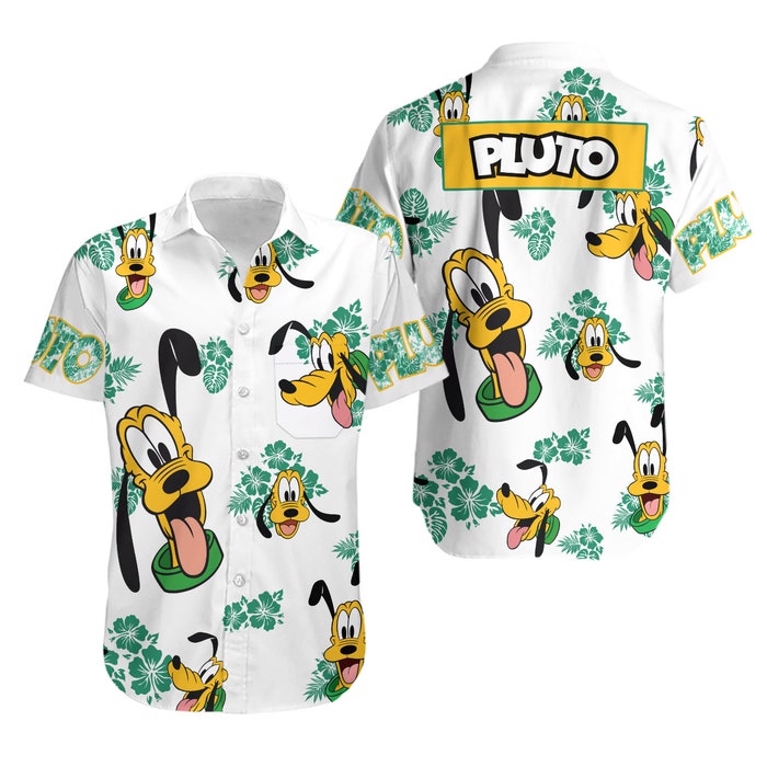 Pluto Dog Hibiscus Summer Tropical Print Disney Hawaiian Button Down Shirt Shorts Set Unisex Outfits - Image 2