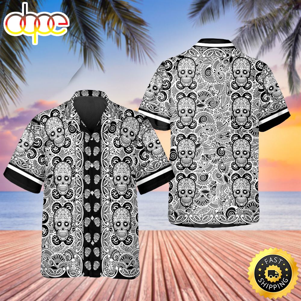 Pattern 2 Color Skull Aloha Beach Skulls Summer Hawaiian Shirt