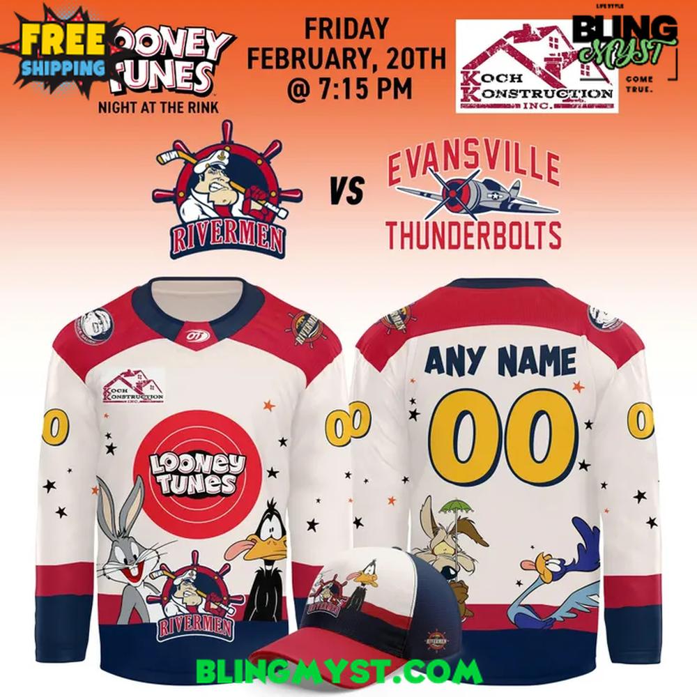 Peoria Rivermen Looney Tunes Night At Rink Edition Hockey Jersey