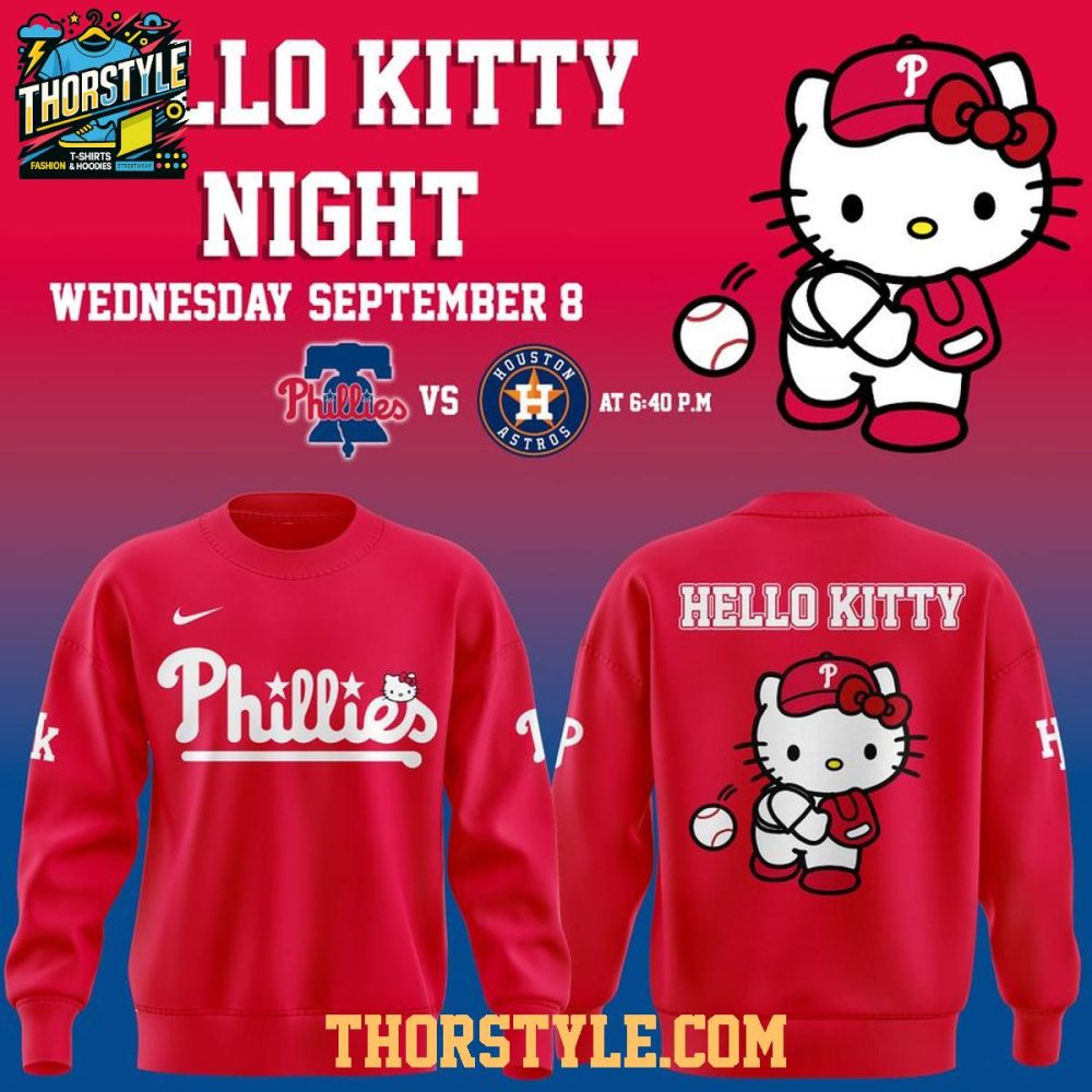 Philadelphia Phillies Hello Kitty Night 2026 All Red Hoodie T-Shirt - Image 2