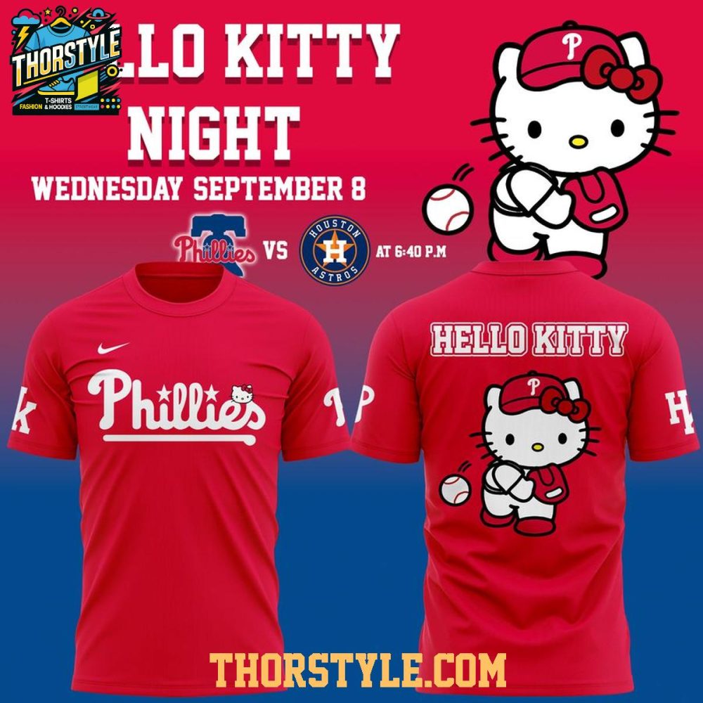 Philadelphia Phillies Hello Kitty Night 2026 All Red Hoodie T-Shirt - Image 3