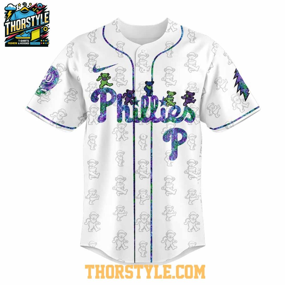 Philadelphia Phillies Memory Grateful Dead 60Th Anniversary 2025 Baseball Jersey - Image 2
