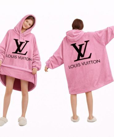 Pink Louis Vuitton Blanket Hoodie , Cozy Wearable Blanket Hoodie