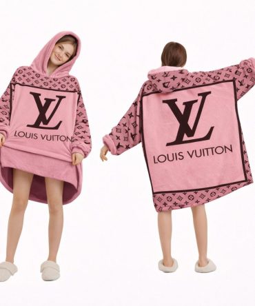 Pink And Black Logo Louis Vuitton Blanket Hoodie , Cozy Wearable Blanket Hoodie