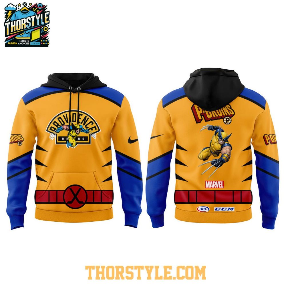 Providence Bruins Marvel Wolverine 2025 Crossover Hoodie T-Shirt - Image 2