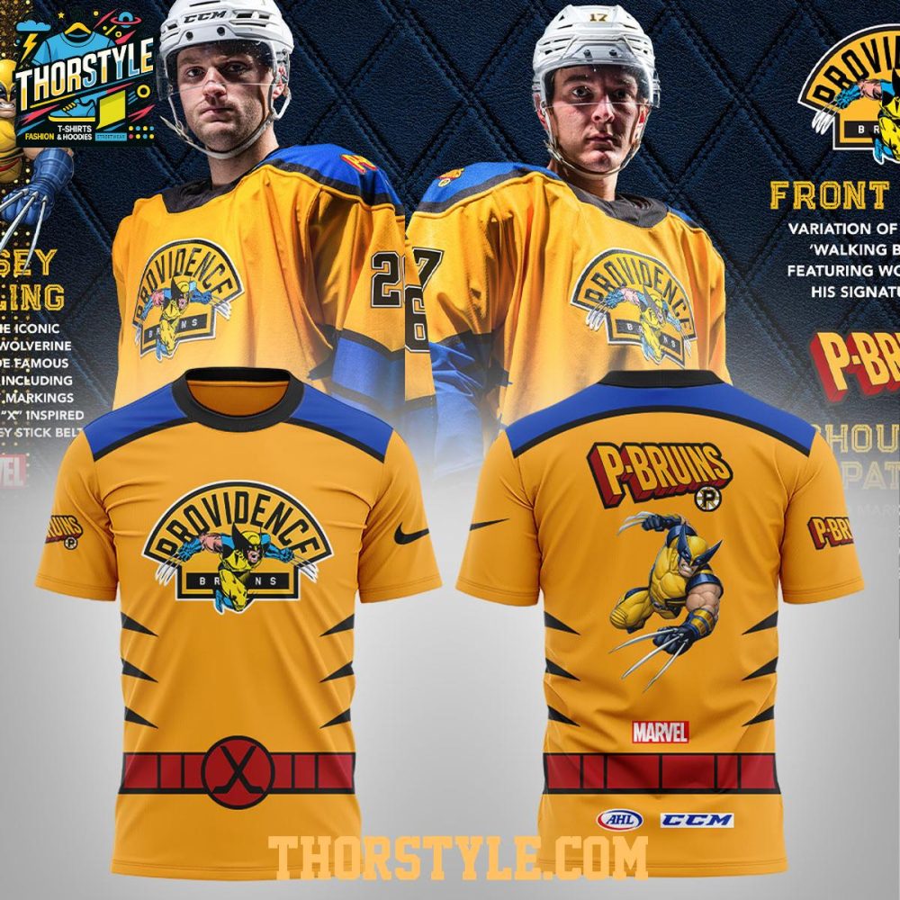 Providence Bruins Marvel Wolverine 2025 Crossover Hoodie T-Shirt - Image 3
