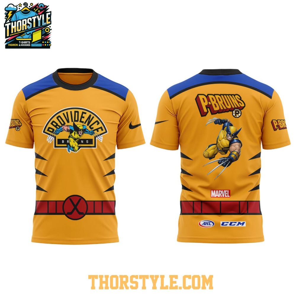 Providence Bruins Marvel Wolverine 2025 Crossover Hoodie T-Shirt - Image 4