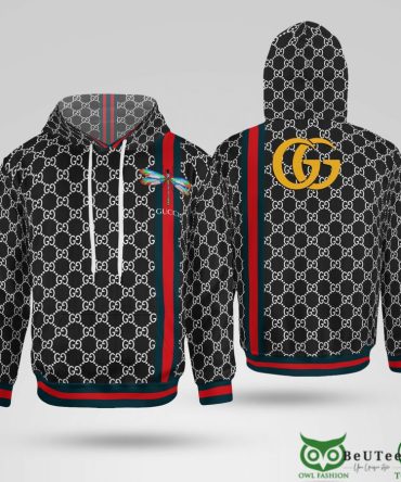 Limited Gucci Black Monogram Dragonfly 3D Hoodie