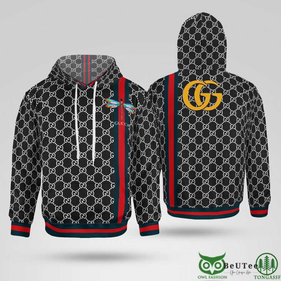 Limited Gucci Black Monogram Dragonfly 3D Hoodie