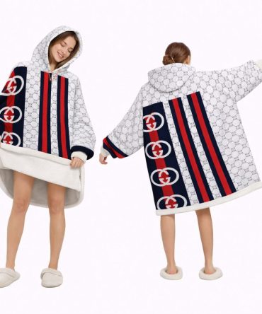 Red And Blue Lines Gucci Blanket Hoodie , Cozy Wearable Blanket Hoodie