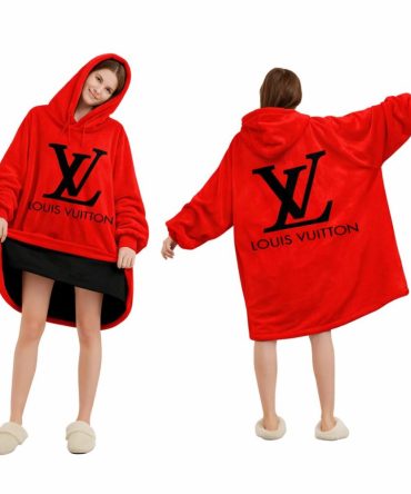 Red And Black Logo Louis Vuitton Blanket Hoodie , Cozy Wearable Blanket Hoodie