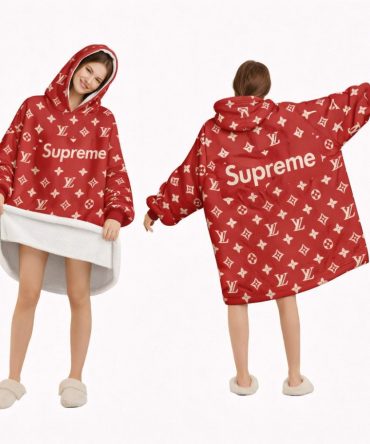 Red Supreme Louis Vuitton Blanket Hoodie , Cozy Wearable Blanket Hoodie