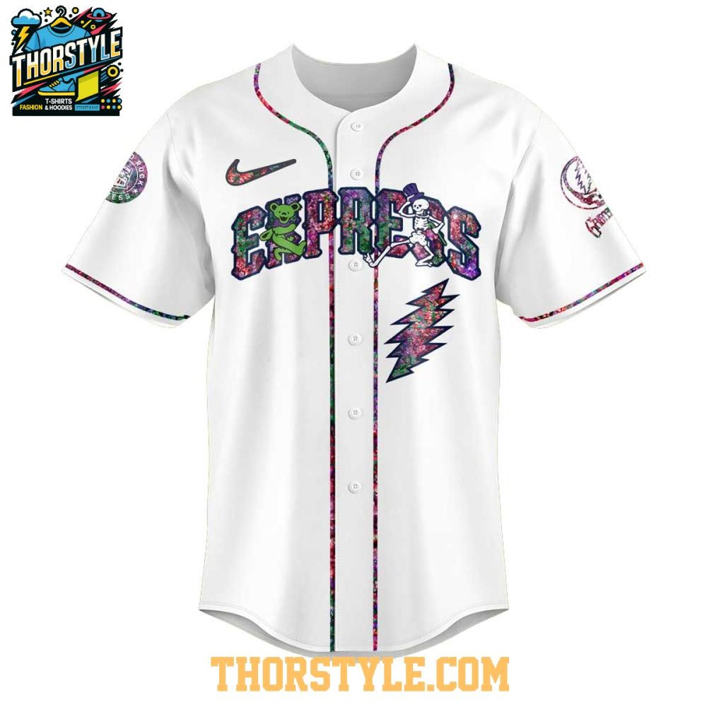 Round Rock Express Celebrating Grateful Dead Night White Baseball Jersey - Image 2