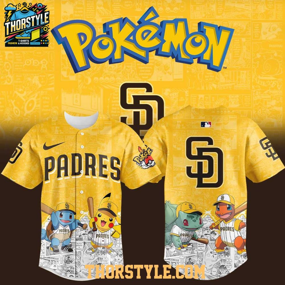 San Diego Padres 2025 Pokémon Pikachu Bulbasaur Charmander Squirtle Baseball Jersey