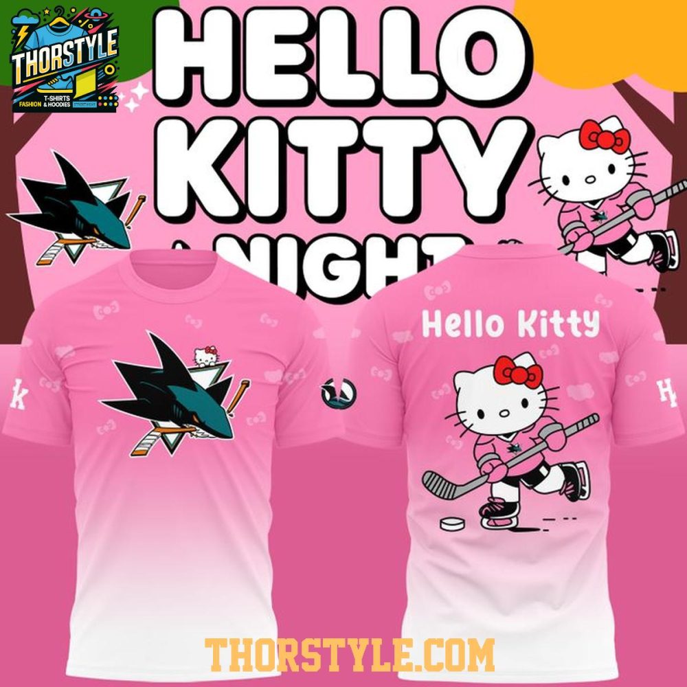 San Jose Sharks Hello Kitty Champions Night 2025-2026 Nhl Hoodie T-Shirt - Image 3
