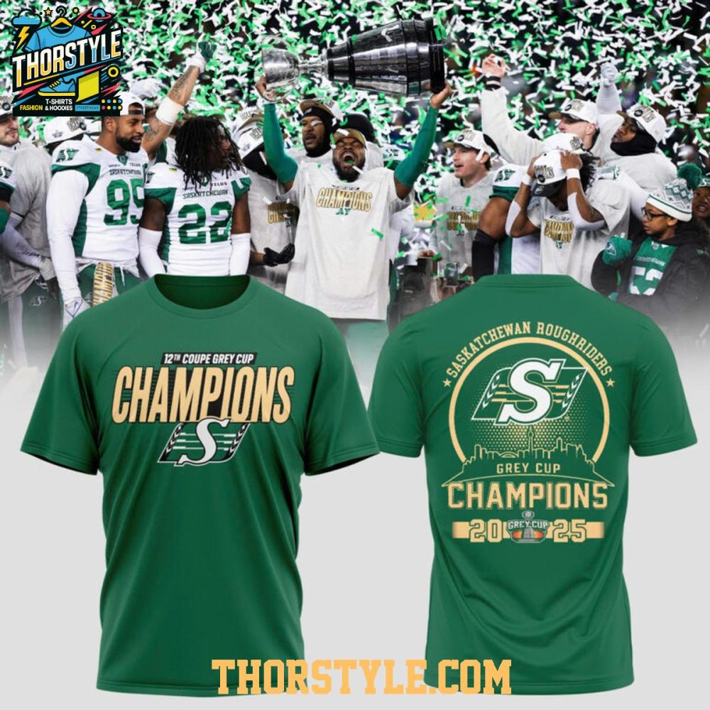 Saskatchewan Roughriders 5X Grey Cup 2025 Champions Hoodie T-Shirt - Image 2