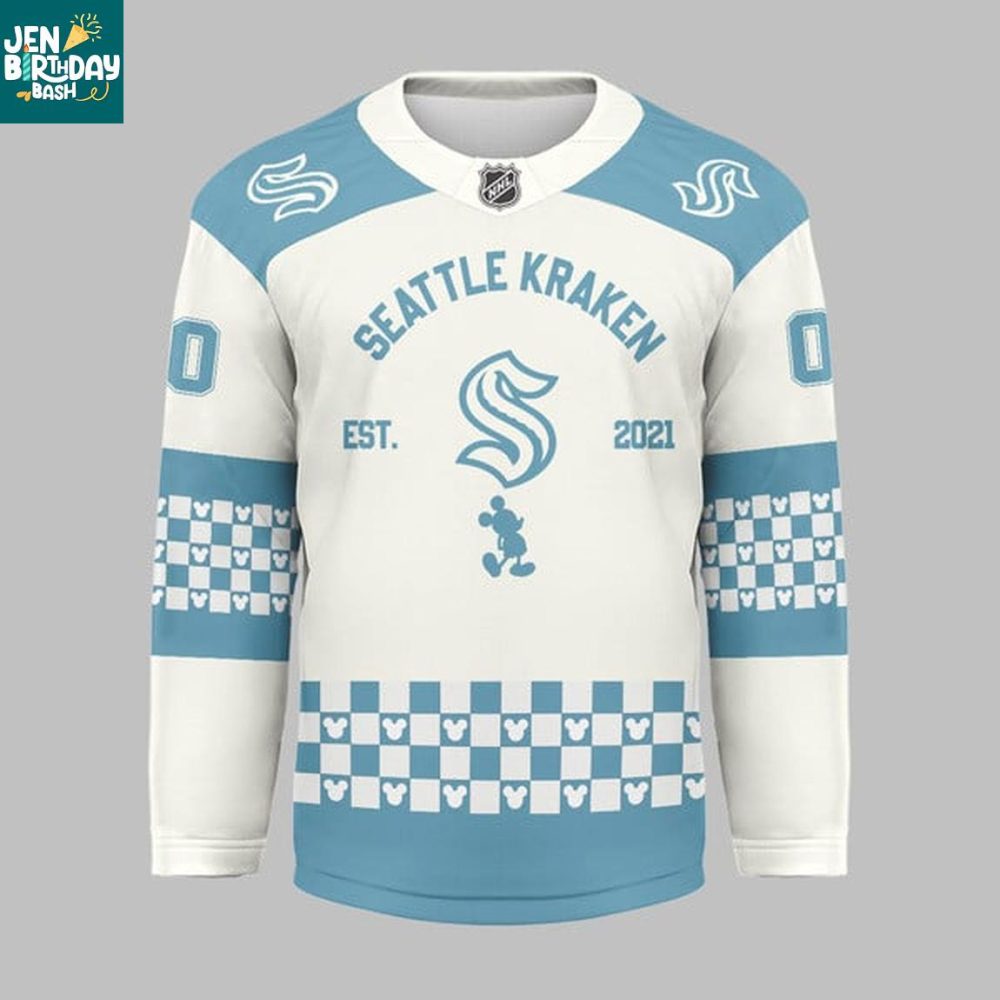 Seattle Kraken X Disney Mickey 2026 Crossover Personalized Hockey Jersey - Image 2