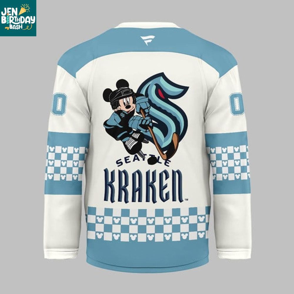 Seattle Kraken X Disney Mickey 2026 Crossover Personalized Hockey Jersey - Image 3