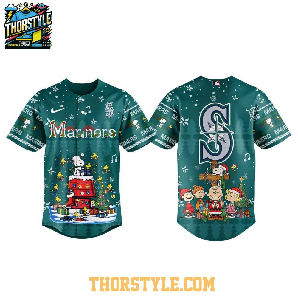 Seattle Mariners Snoopy Peanuts Friends Christmas Carol 2025 Baseball Jersey - Image 2