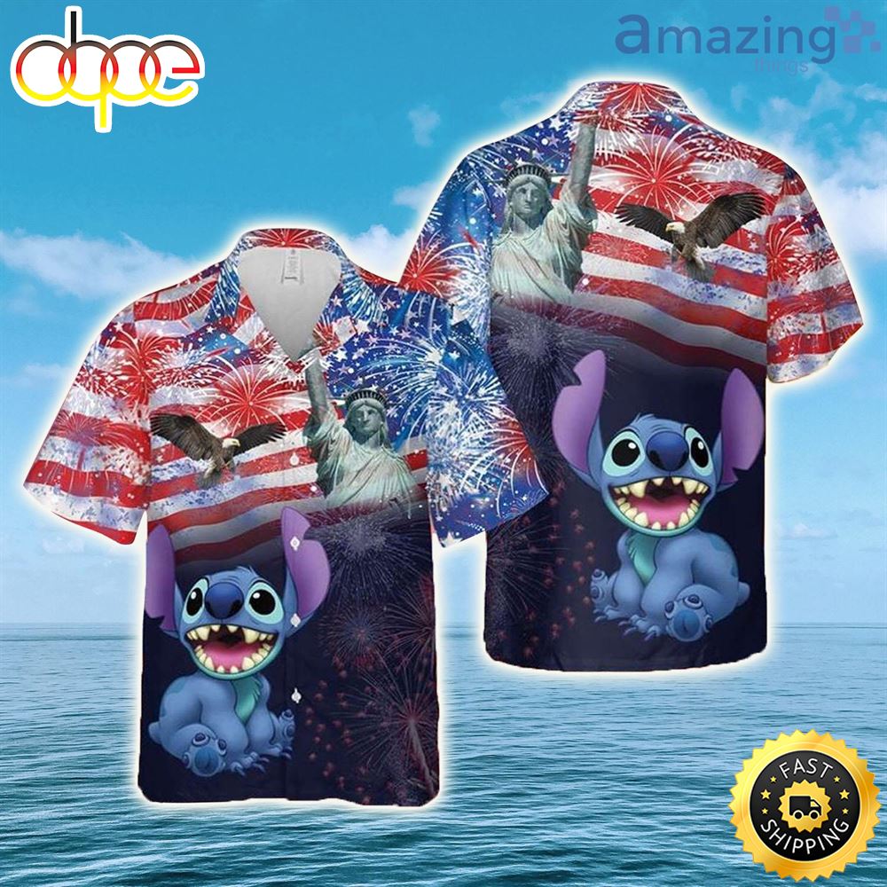 Stitch Disney Us Flag Fireworks Disney Hawaiian Shirt
