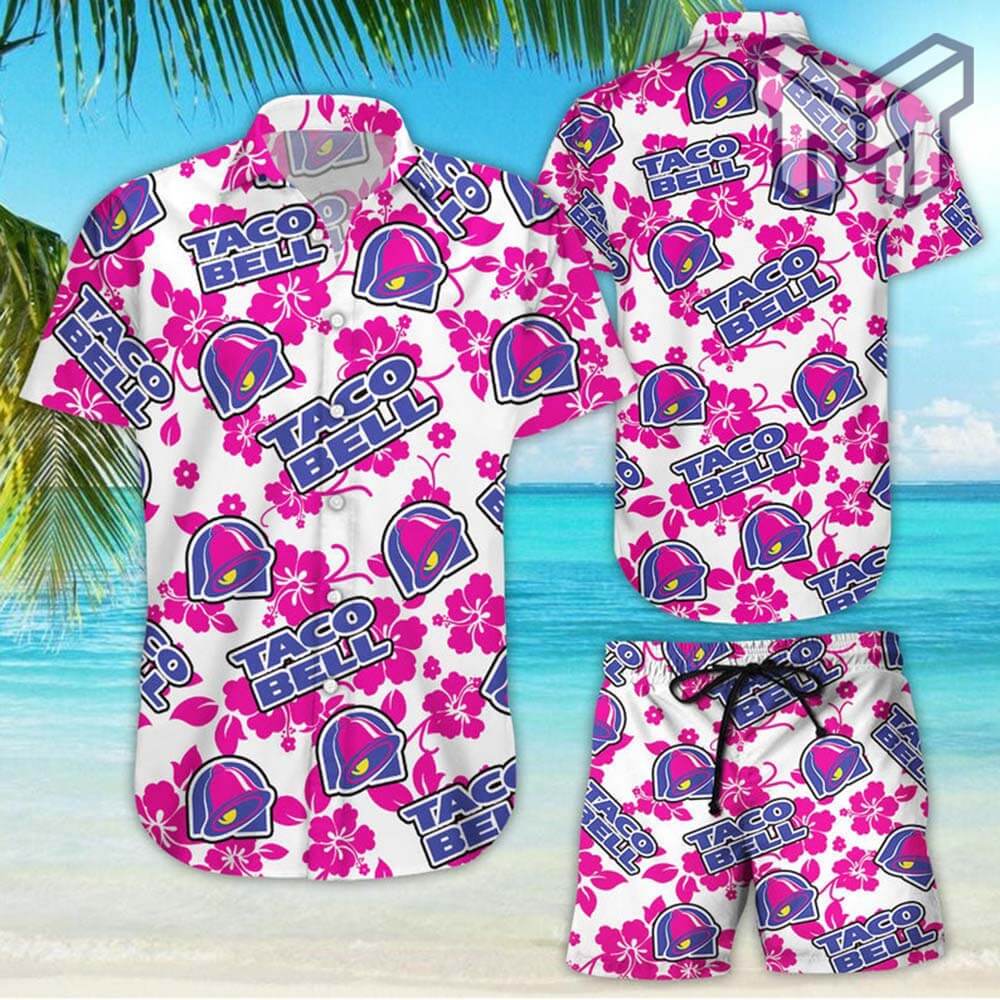 Taco Bell Tropical Flower Aloha Hawaiian Shirts And Short, Summer Hawaiian Beach Day 3D Hawaiian Shirt (Shirt Only)