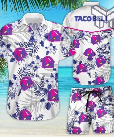 Taco Bell Tropical Flower Aloha Hawaiian Shirts And Short, Summer Hawaiian Beach Day Hawaiian Shirt