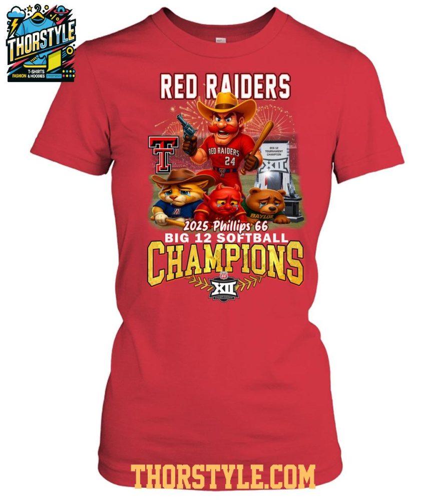 Texas Tech Red Raiders 2025 Big 12 Softball Champions Phillips 66 T-Shirt - Image 3