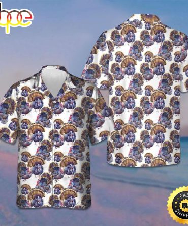 Turkey Chicken Pattern Hawaiian Shirt Short Sleeve Button Up Beach Shirts Thanksgiving Ideas