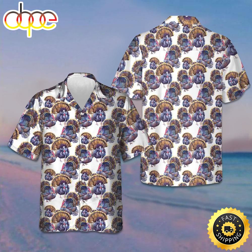 Turkey Chicken Pattern Hawaiian Shirt Short Sleeve Button Up Beach Shirts Thanksgiving Ideas