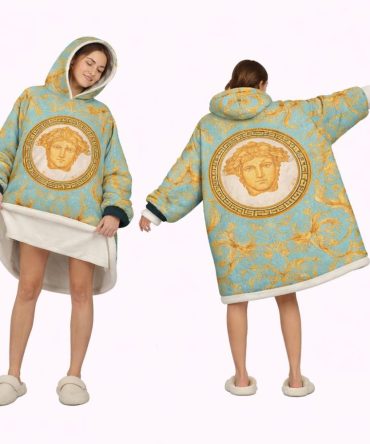 Turquoise Gold Versace Blanket Hoodie , Cozy Wearable Blanket Hoodie