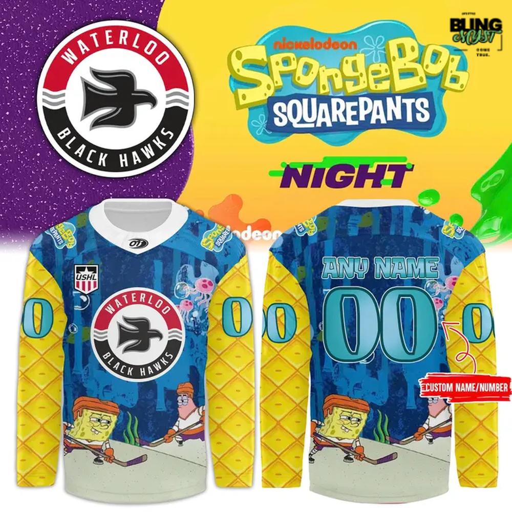 Waterloo Black Hawks Spongebob Squarepants Special Hockey Jersey