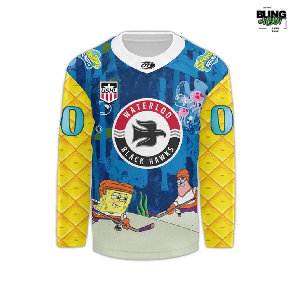 Waterloo Black Hawks Spongebob Squarepants Special Hockey Jersey - Image 2