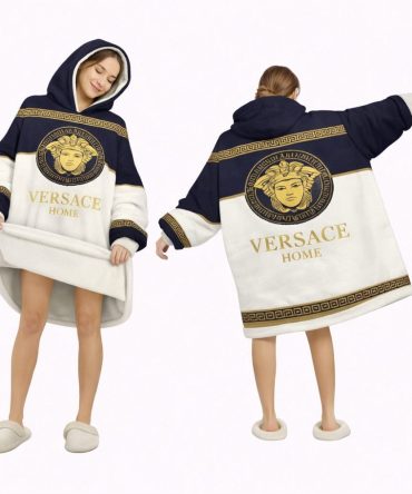 White And Blue Versace Blanket Hoodie , Cozy Wearable Blanket Hoodie