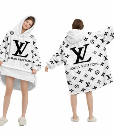 White And Black Logo Louis Vuitton Blanket Hoodie , Cozy Wearable Blanket Hoodie